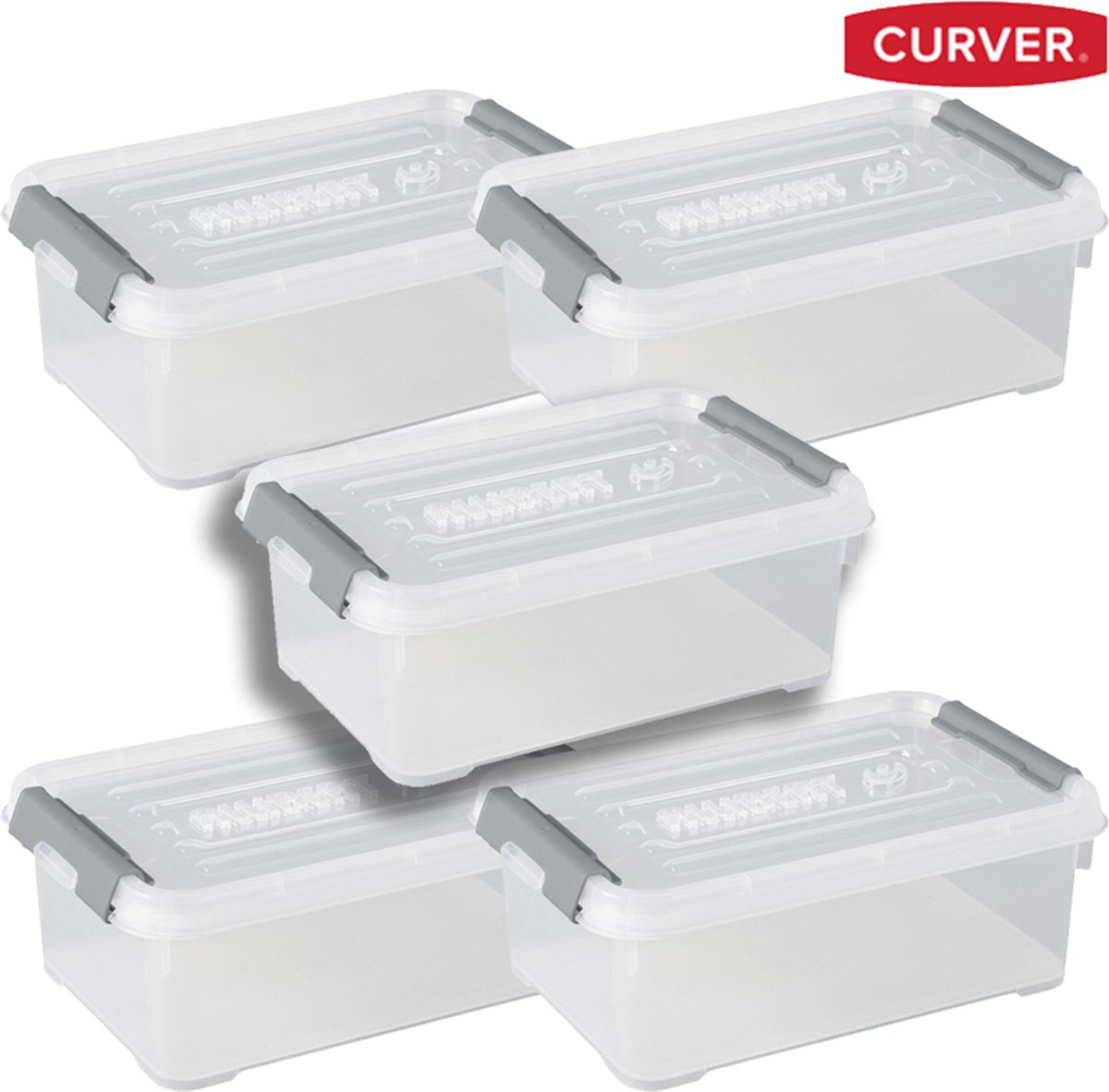 Curver Handy Set Van 5 Transparante Stapelbare Opbergboxen 4L