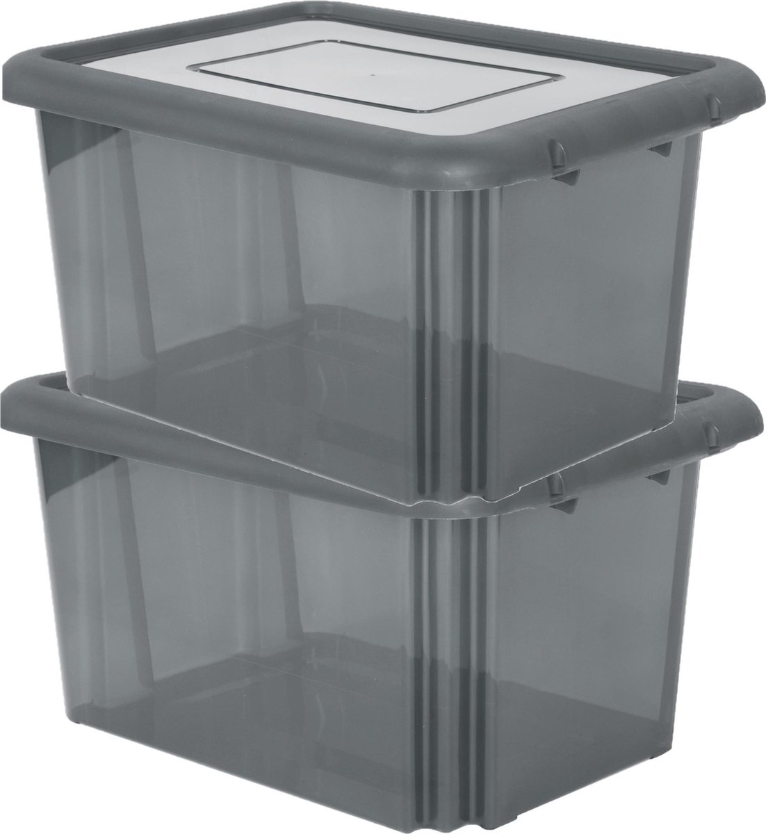 6x stuks kunststof opbergboxen/opbergdozen grijs 55 liter - Voorraad/opberg boxen/kisten/bakken met deksel
