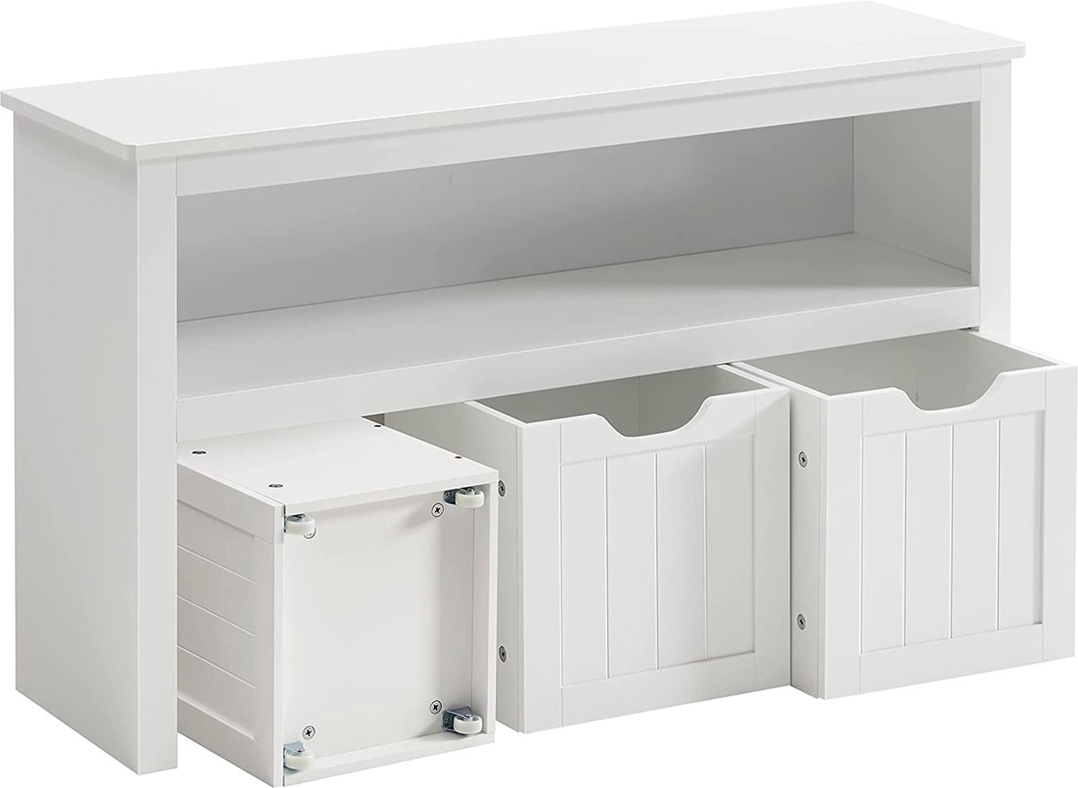 Speelgoed Opbergkast, Speelgoedplank, 4-laags Multifunctionele Opbergkast met 8 Flexibele Plastic Bakken, Kast voor Slaapkamer, Klaslokaal, Kinderkamer, Wit | NL Speelgoed Opbergkast, Speelgoedplank, 4-laags Multifunctionele Opbergkast met 8 Flexibele Plastic Bakken, Kast voor Slaapkamer, Klaslokaal, Kinderkamer, Wit | NL