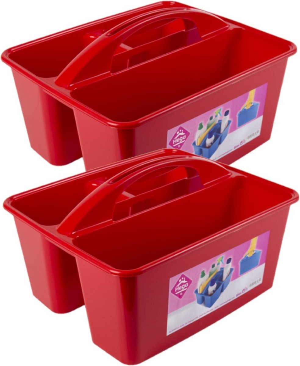 2x stuks rode opbergbox/opbergdoos mand met handvat 6 liter kunststof